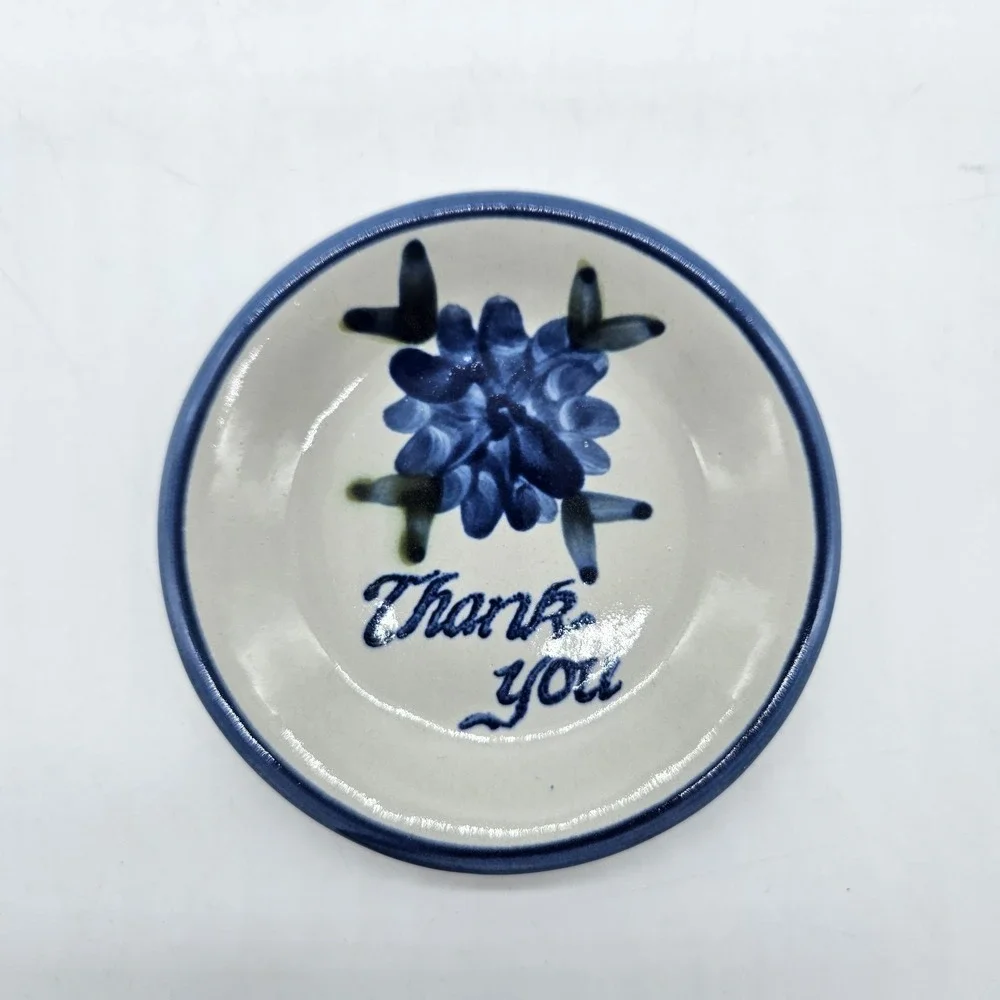VTG Louisville Stoneware Pottery Bachelor Button Cornflower Coaster Trinket Dish